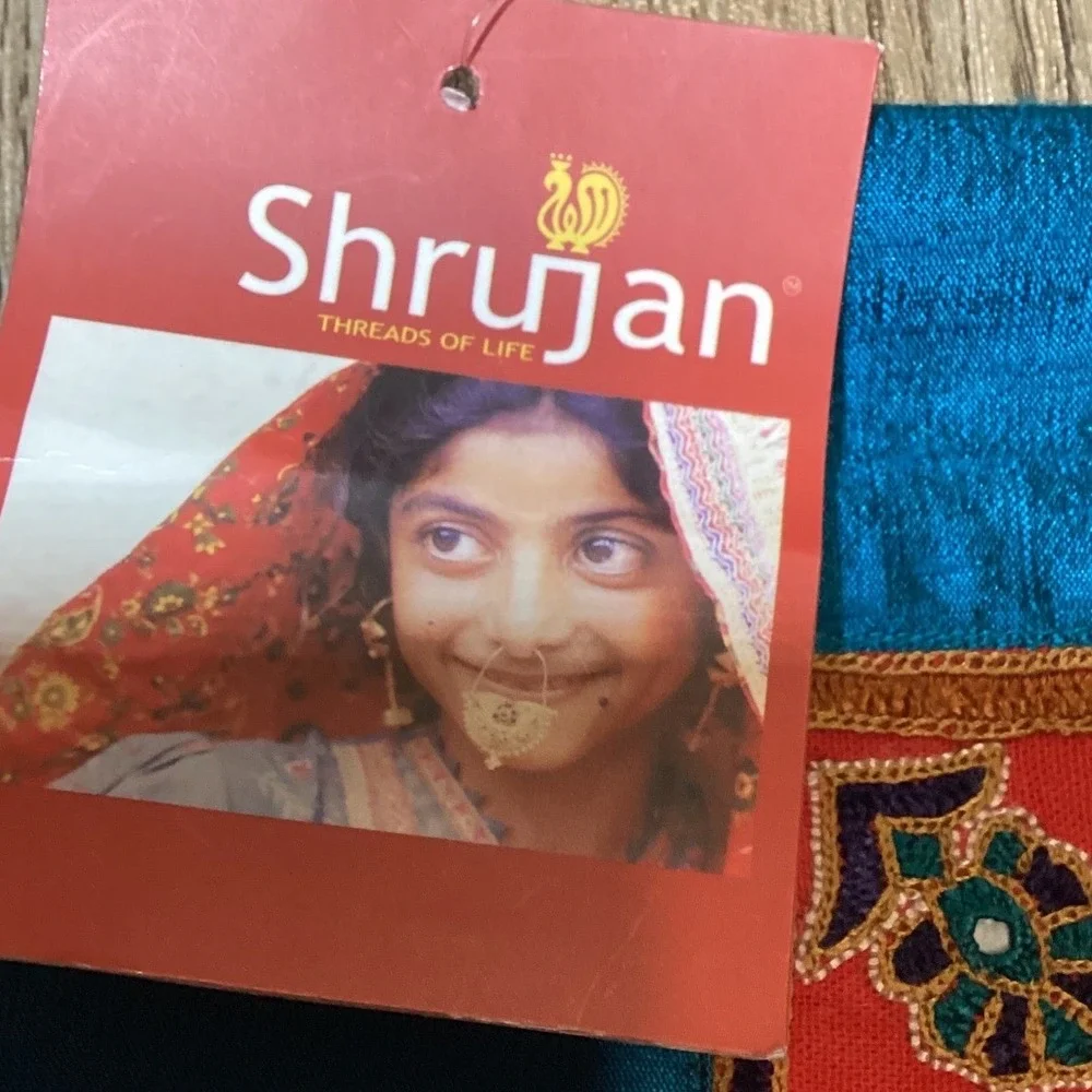 Shrujan Handcrafted Wall Hanging Art Sea‎ Green Raw Silk Tree of Life Embroidery